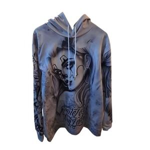 Smile Now Cry Later‎ Chicano Art Graphic Hoodie Grey Black Streetwear XL